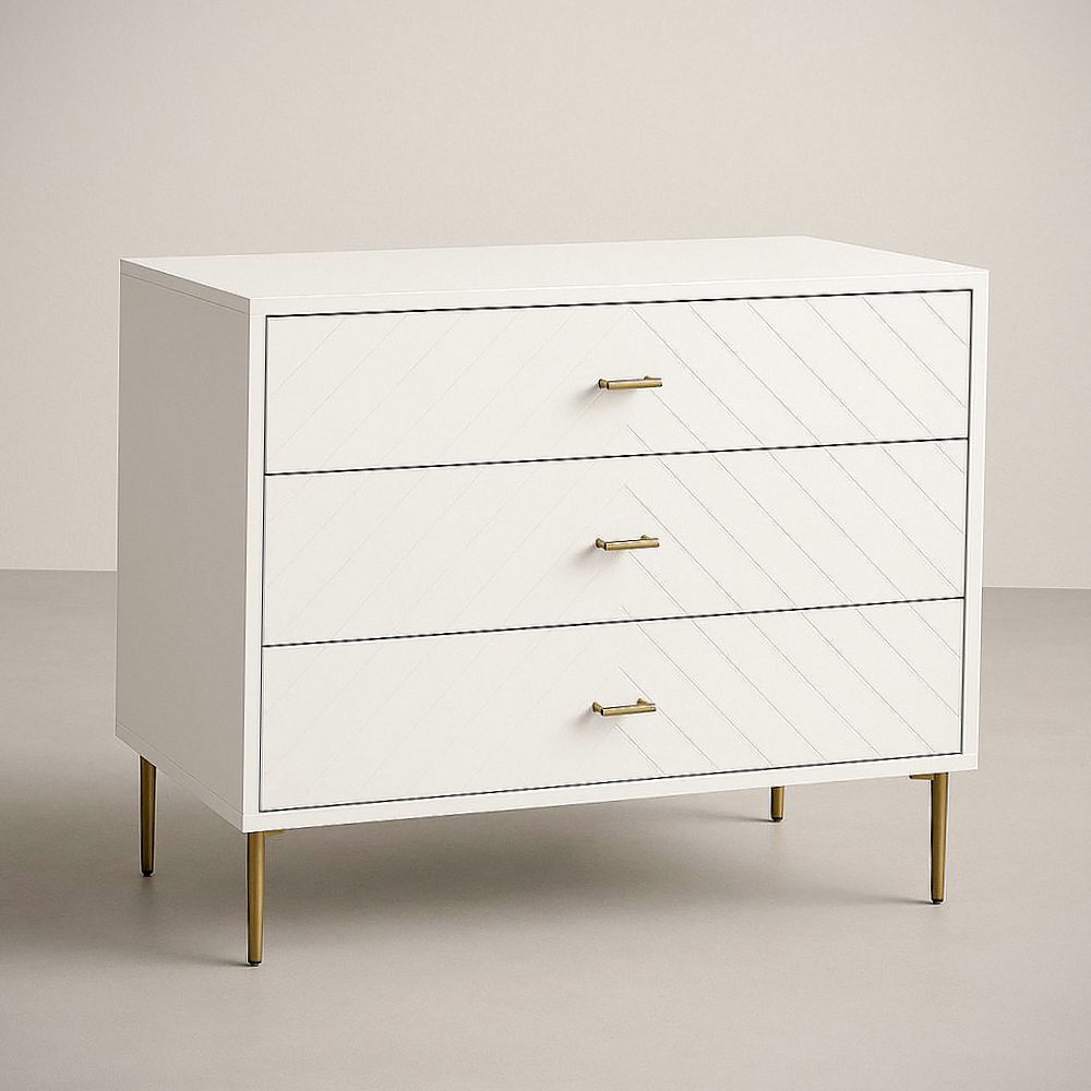Commode à 3 tiroirs en MDF blanc avec pieds en acier galvanisé 100x50x80 cm