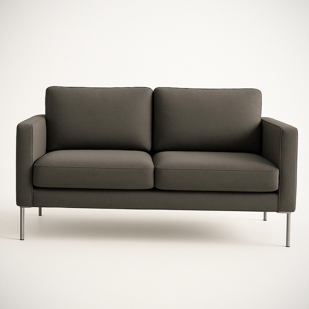 Canapé 2 places tissu polyester gris structure métal 140cm x 85 cm x 80 cm