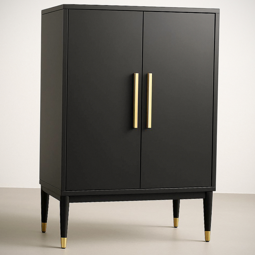 Armoire De Rangement À Deux Portes En Acier Galvanisé Noir Avec Poignées Dorées 90x40x150cm