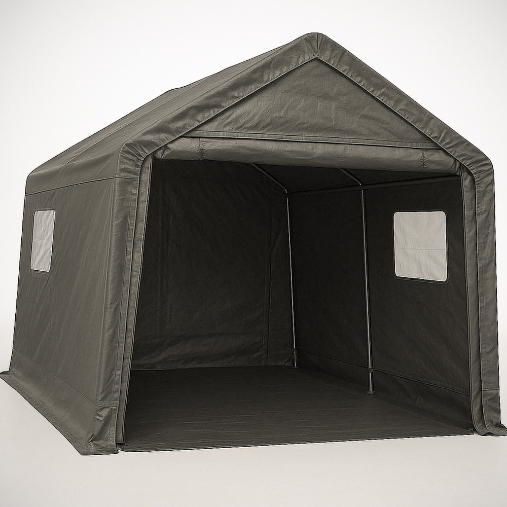 Abri De Voiture En Acier Gris Et Polyéthylène 300 Cm X 400 Cm X 250 Cm