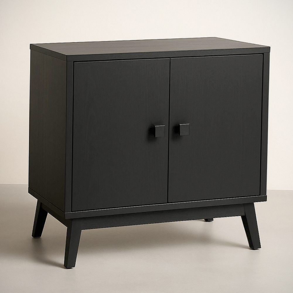 Buffet Armoire Bois Noir 2 Portes 80x40x75 cm