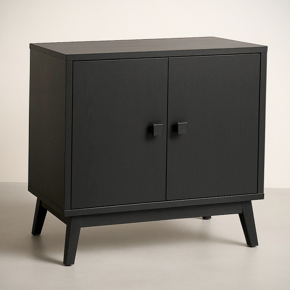 Buffet Armoire Bois Noir 2 Portes 80x40x75 cm