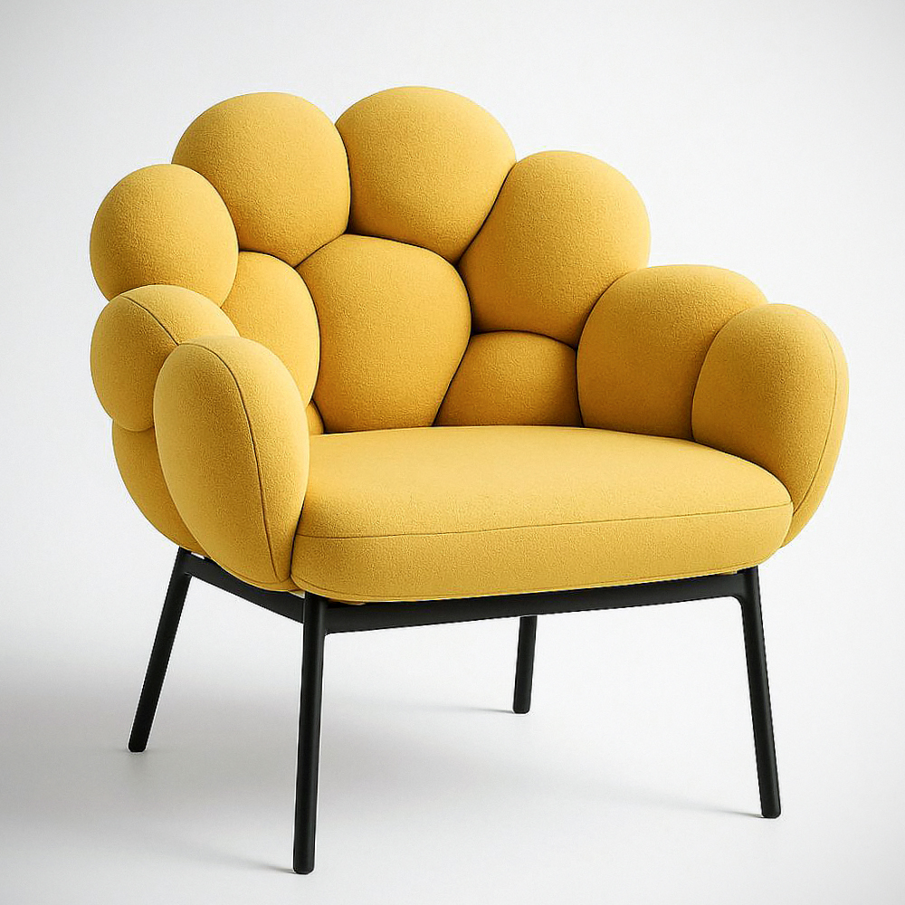 Fauteuil Boule Design Rembourré Jaune en Polyester et Métal 75x90x80 cm