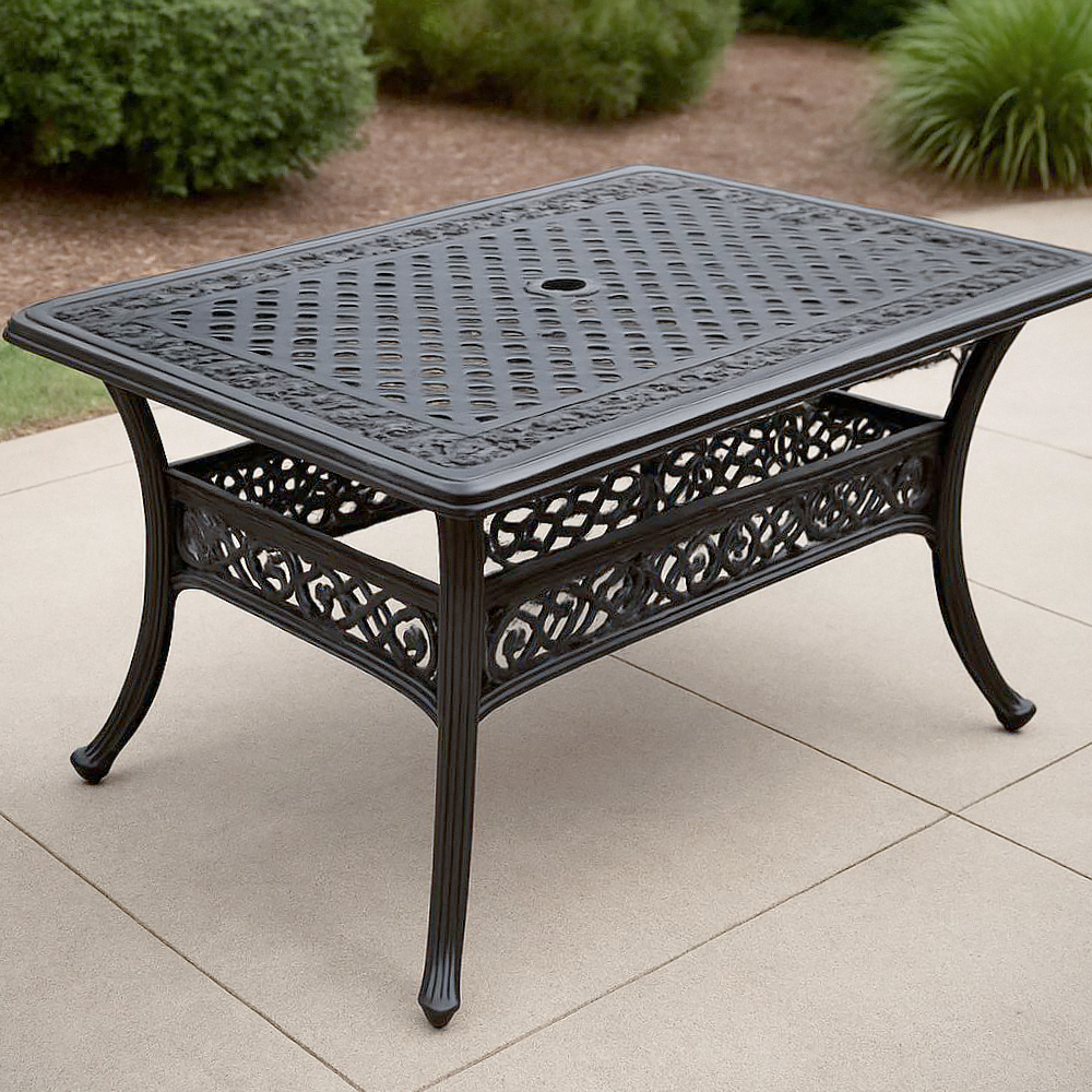 Table Jardin Rectangulaire en Aluminium Noir, 150x90x72 cm