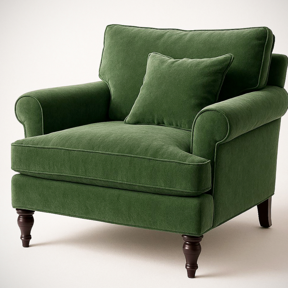 Fauteuil En Velours Vert Avec Coussin Dimensions 90x90x80 cm