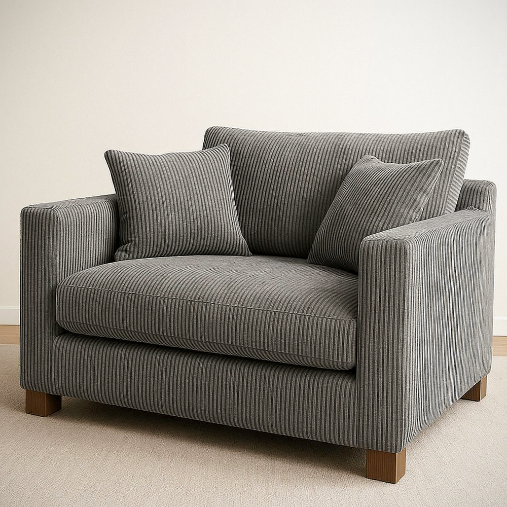 Fauteuil en Velours Côtelé Gris avec Coussinets en Mousse, Largeur 120cm, Profondeur 100cm, Hauteur 90cm