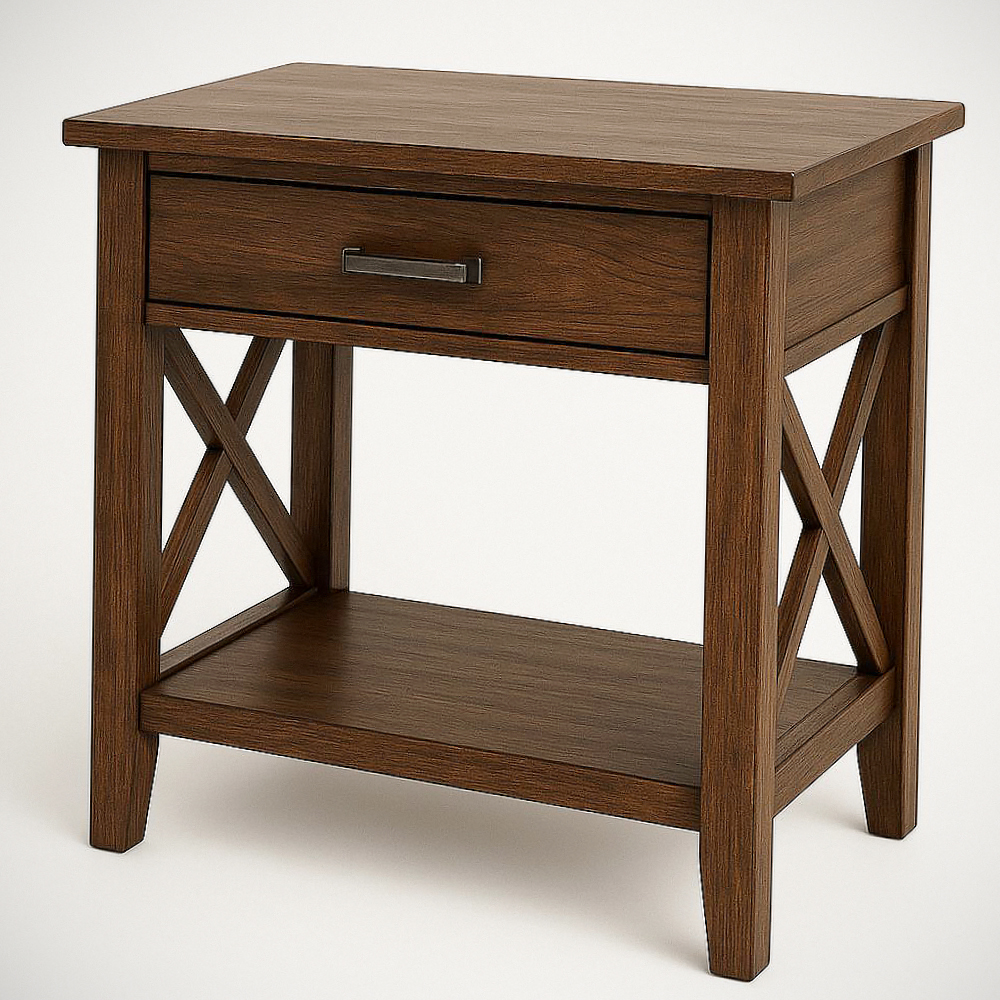 Table de Chevet en Bois avec Tiroir et Étagère Inférieure 60x40x60 cm Marron