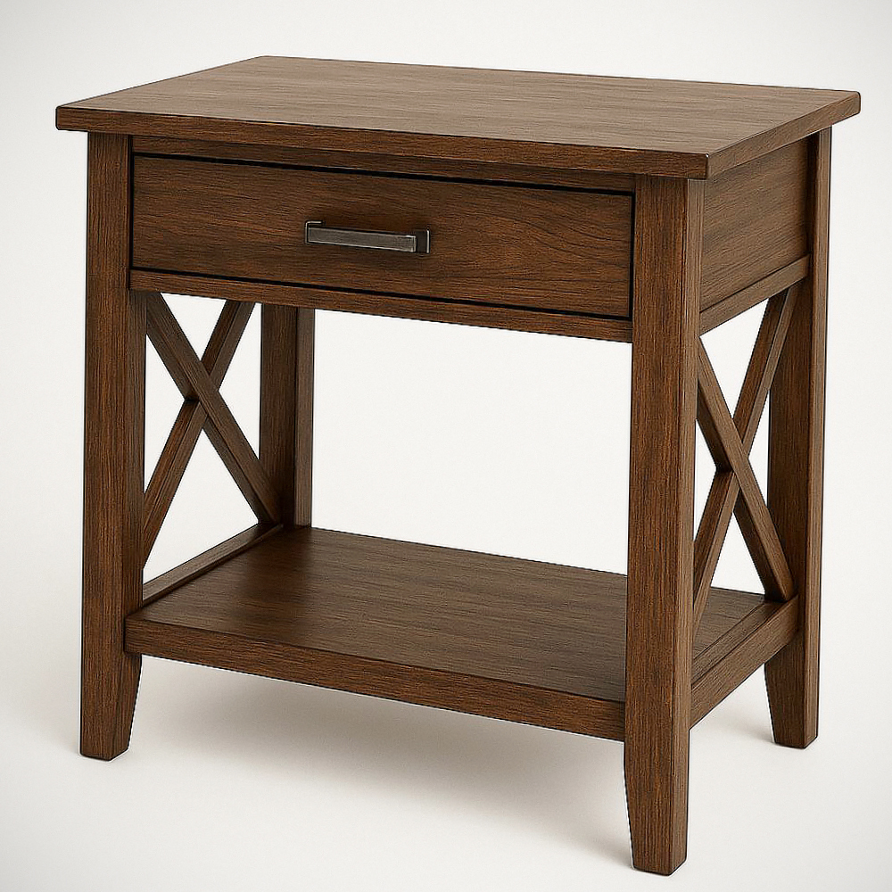 Table de Chevet en Bois avec Tiroir et Étagère Inférieure 60x40x60 cm Marron