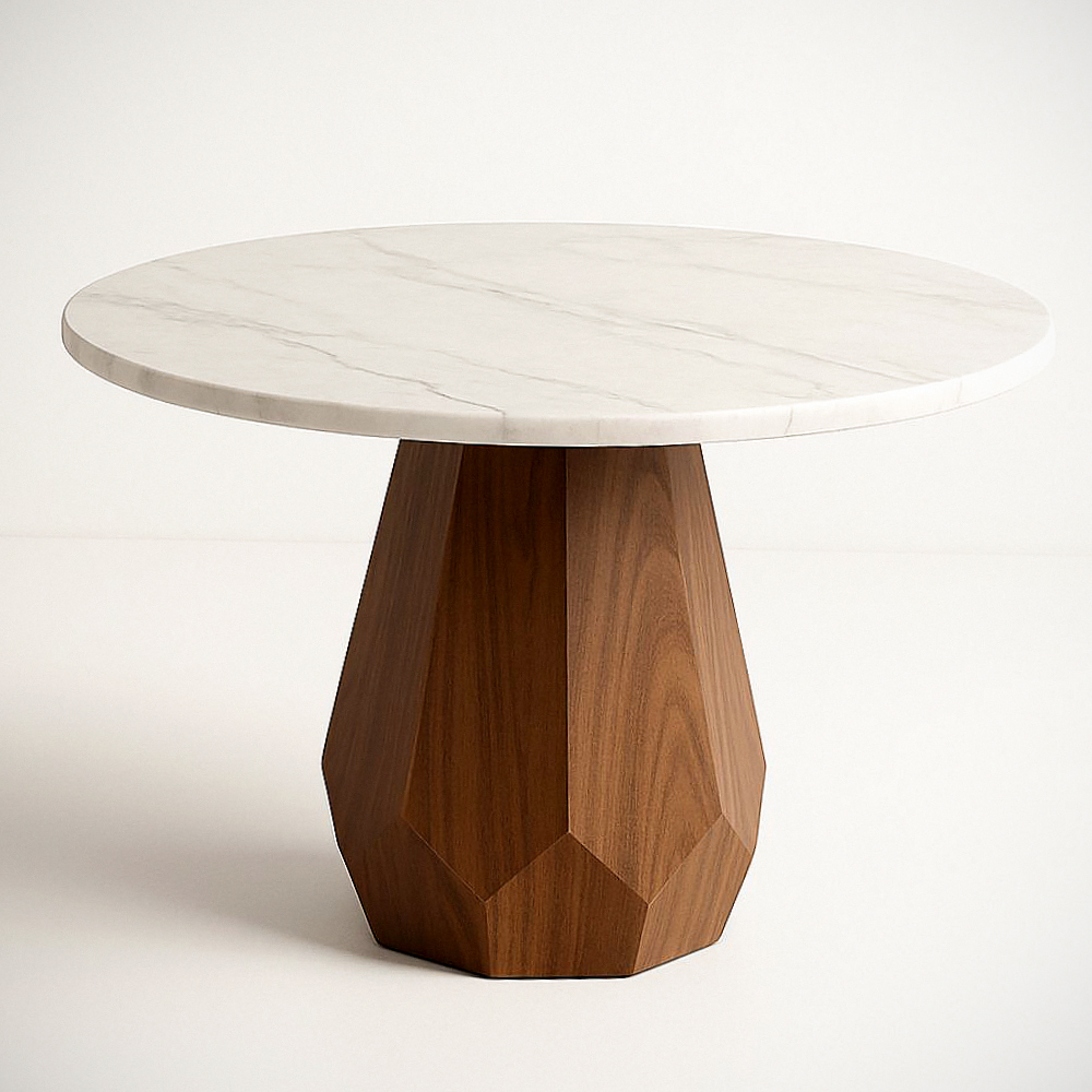 Table Ronde en Marbre et Bois 120 cm
