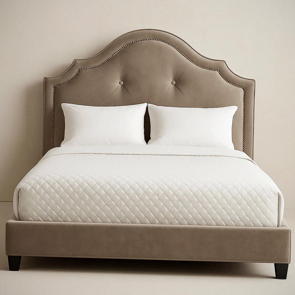 Lit avec tête de lit en tissu microfibre taupe 160x200x120 cm