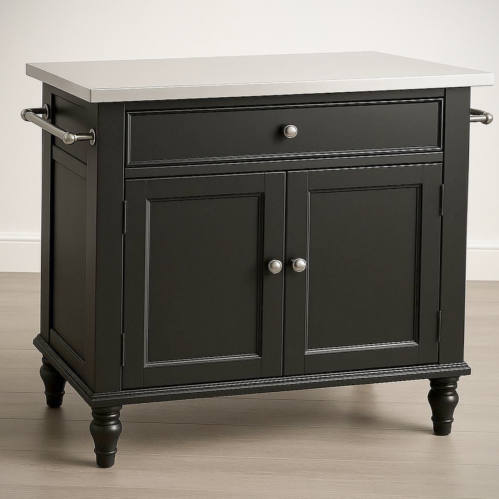 Buffet de cuisine avec plateau en acier inoxydable noir MDF 90cm x 45cm x 85cm