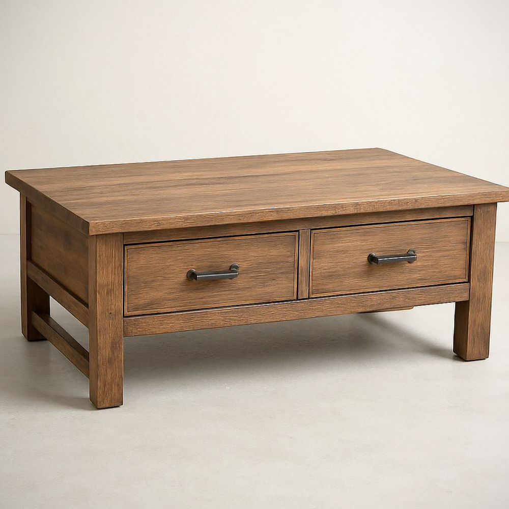 Table basse en bois rectangulaire avec 2 tiroirs 100x60x45 cm couleur marron