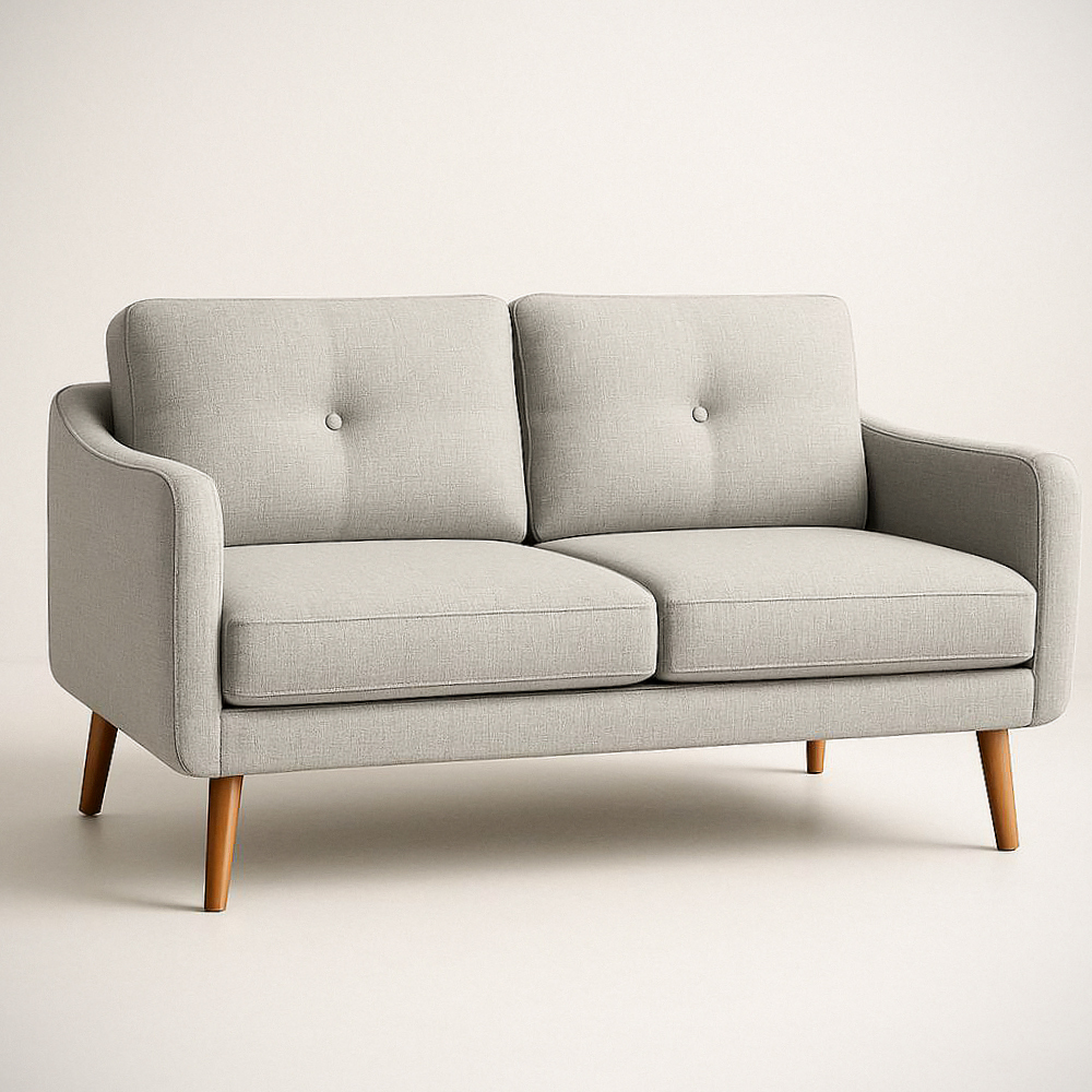 Canapé 2 Places Tissu Lin Beige avec Pieds Bois Massif 152x86x81 cm