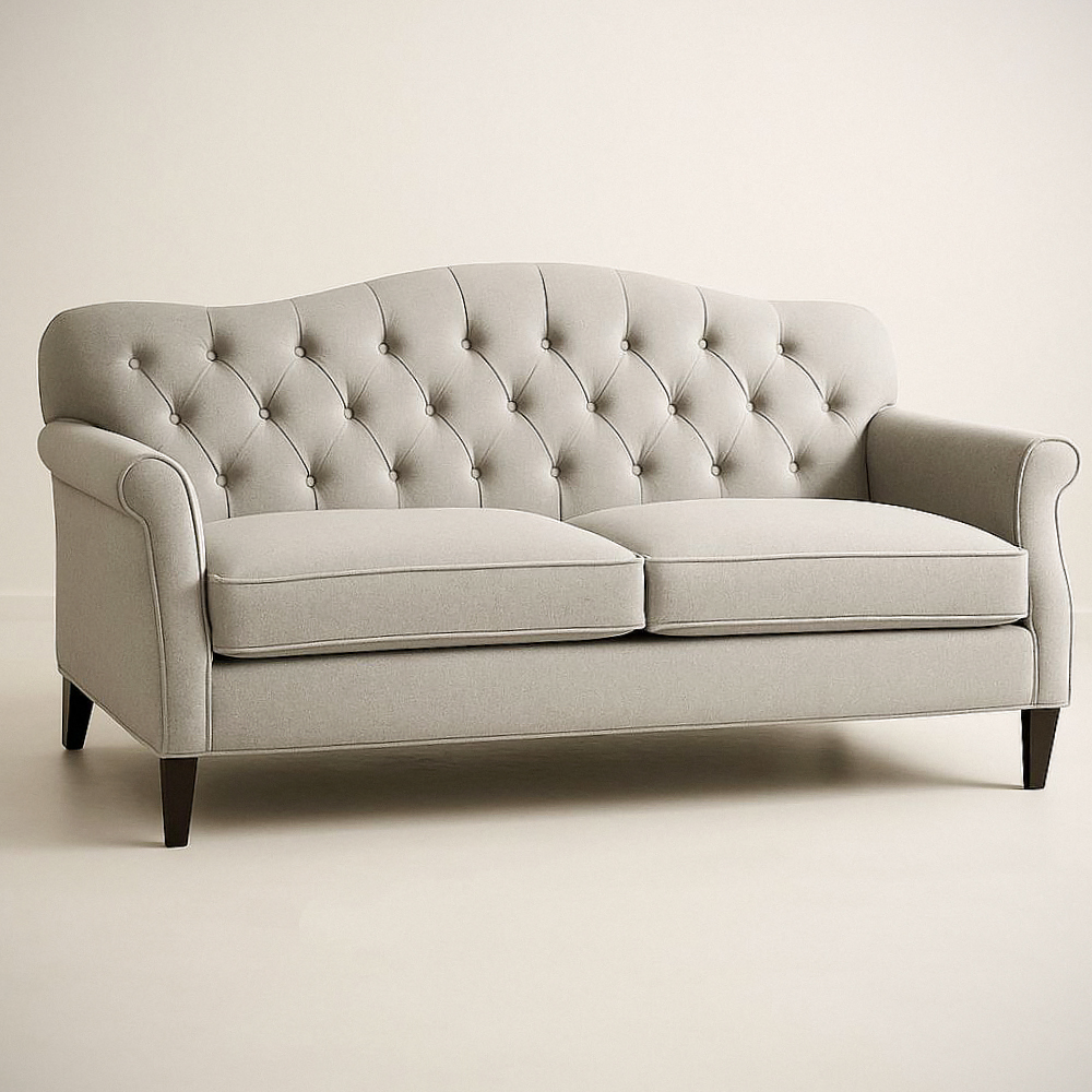 Canapé 2 Places Tissu Polyester Gris avec Pieds en Bois 200cm x 90cm x 85cm