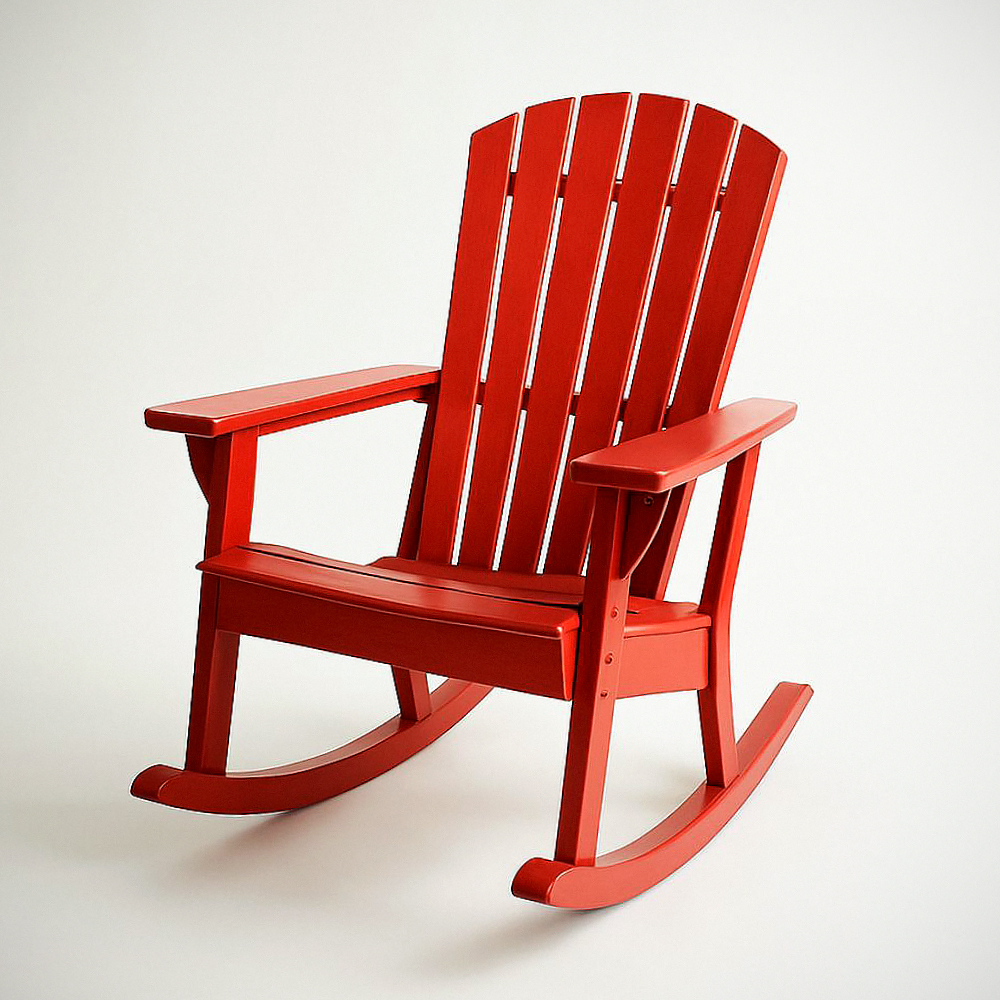 Chaise Berçante Extérieure Bois Rouge, Dimensions 90cm x 70cm x 100cm