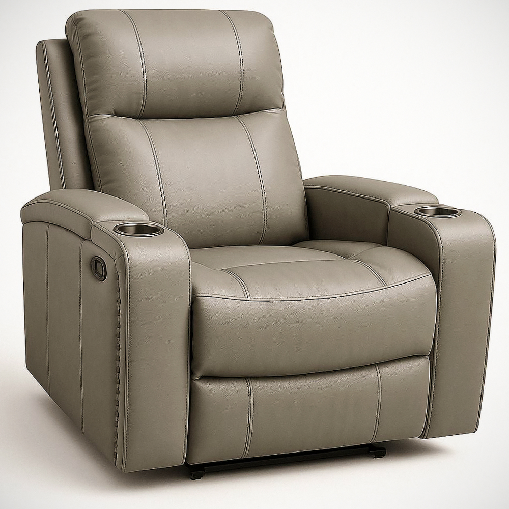 Fauteuil Repose-Pieds Inclinable avec Porte-Gobelets en Similicuir Beige, 85cm x 90cm x 105cm