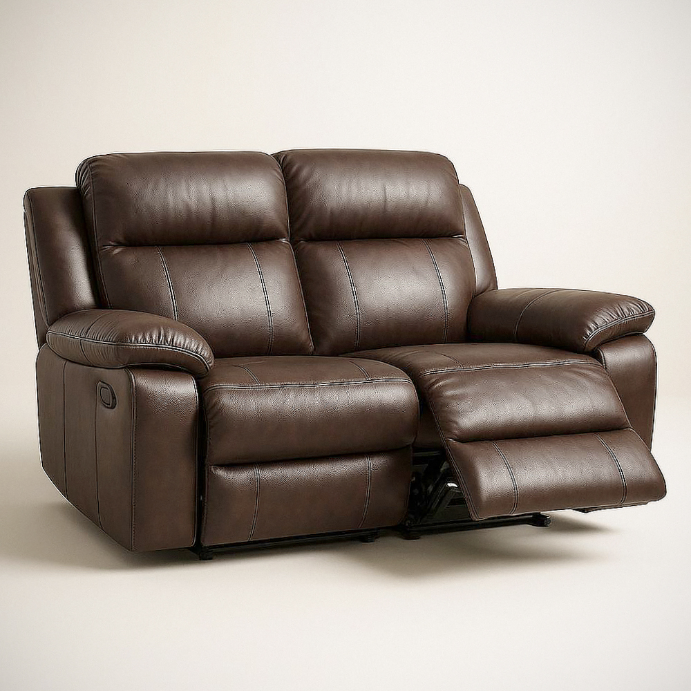 Canapé inclinable 2 places en simili cuir brun avec repose-pieds extensible Longueur : 160 cm  Largeur : 90 cm Hauteur : 100 cm