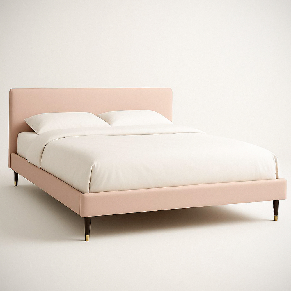 Lit Double en Bois Massif et Tissu Polyester Rose 200x160x100 cm