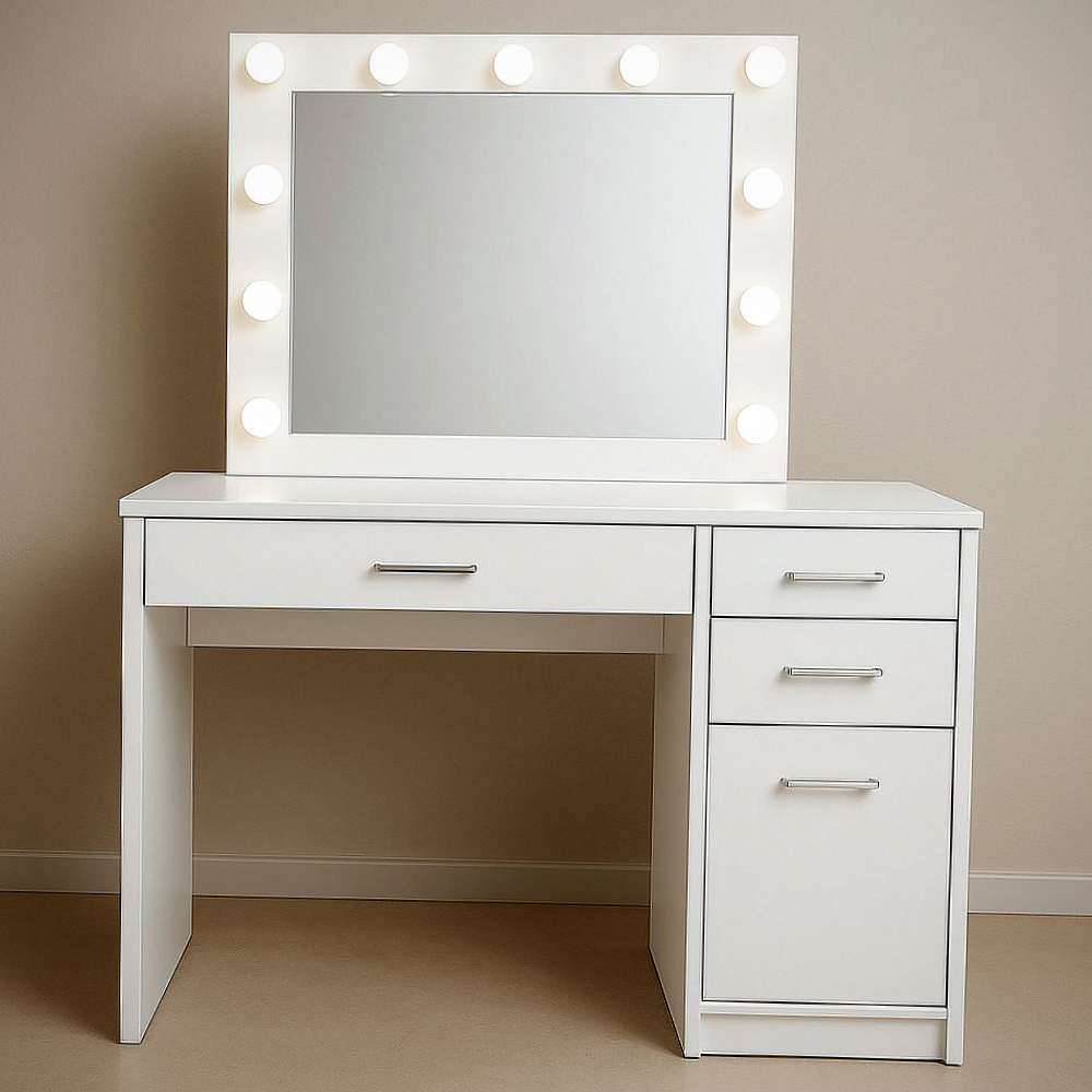 Coiffeuse avec miroir éclairé en panneaux de particules blanc avec tiroirs 80x40x140 cm