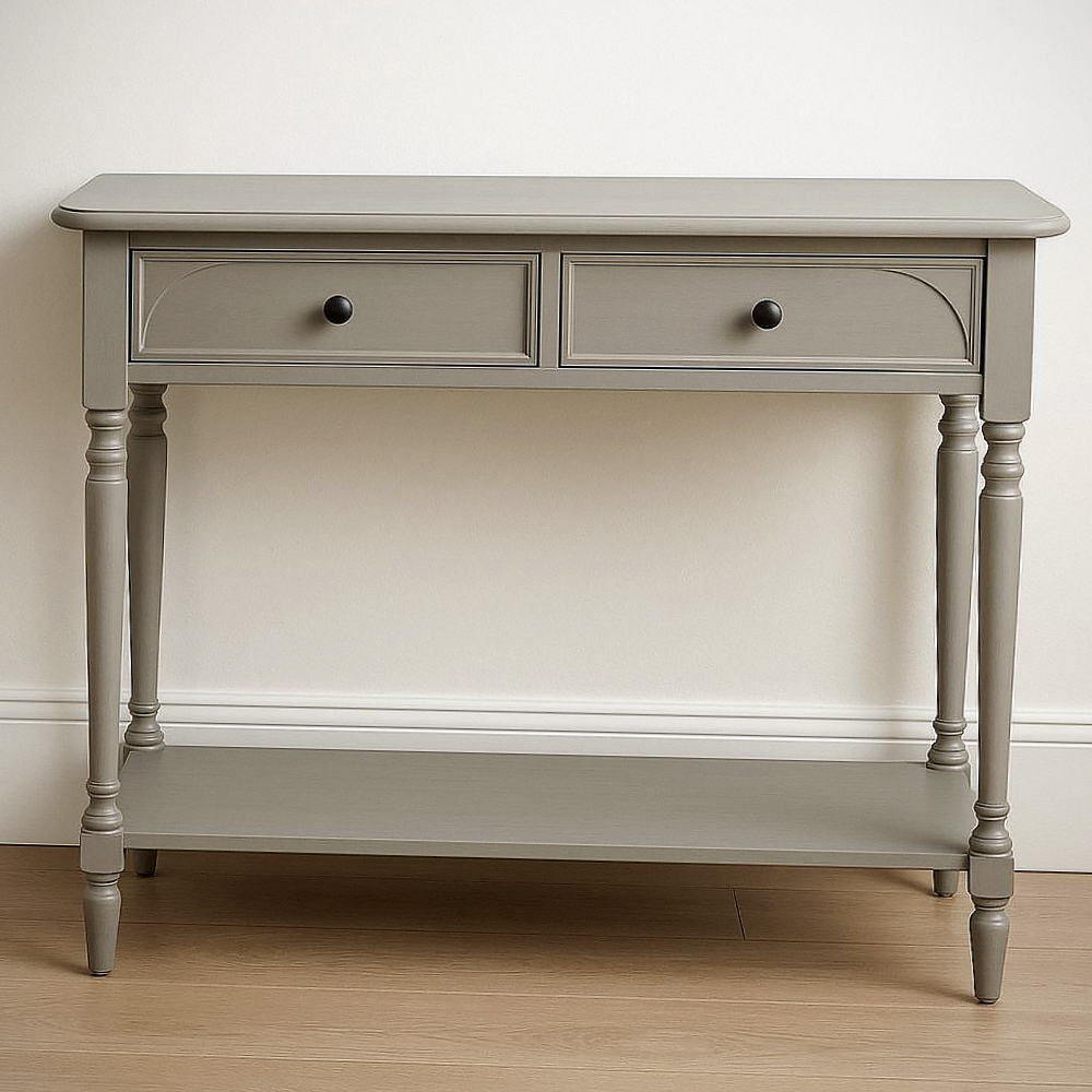 Console Table Bois Composite Gris Deux Tiroirs 100x35x75cm