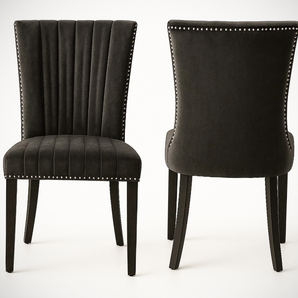 Chaise en tissu polyester avec pieds en bois et clous décoratifs Noir