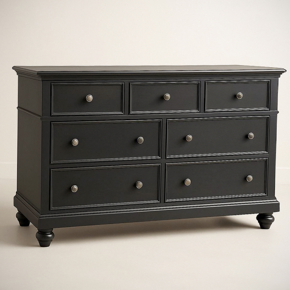 Commode 7 tiroirs bois massif Noir 140x45x90 cm