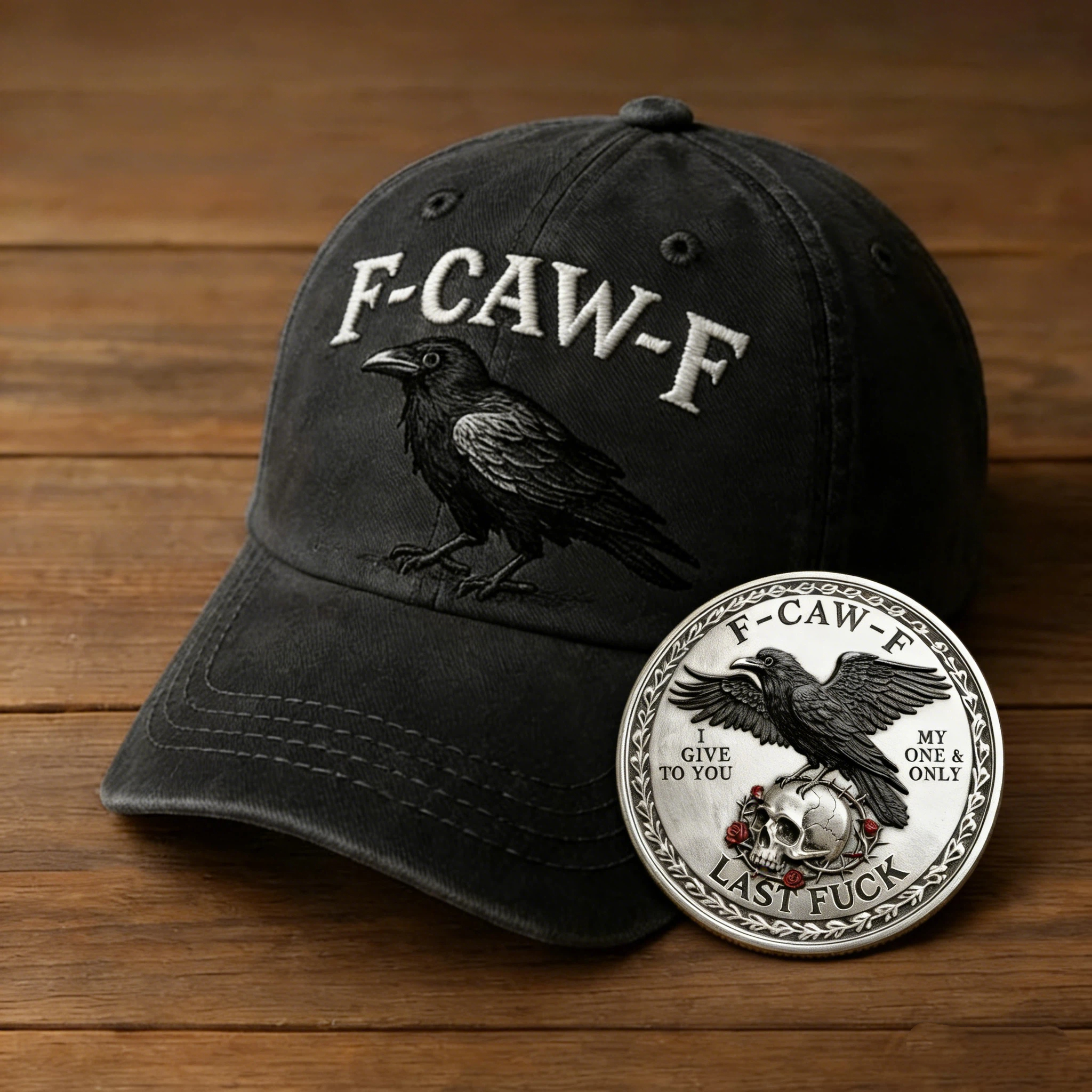 🖤 F-CAW-F Raven Cap & “Last F*ck” Coin Set