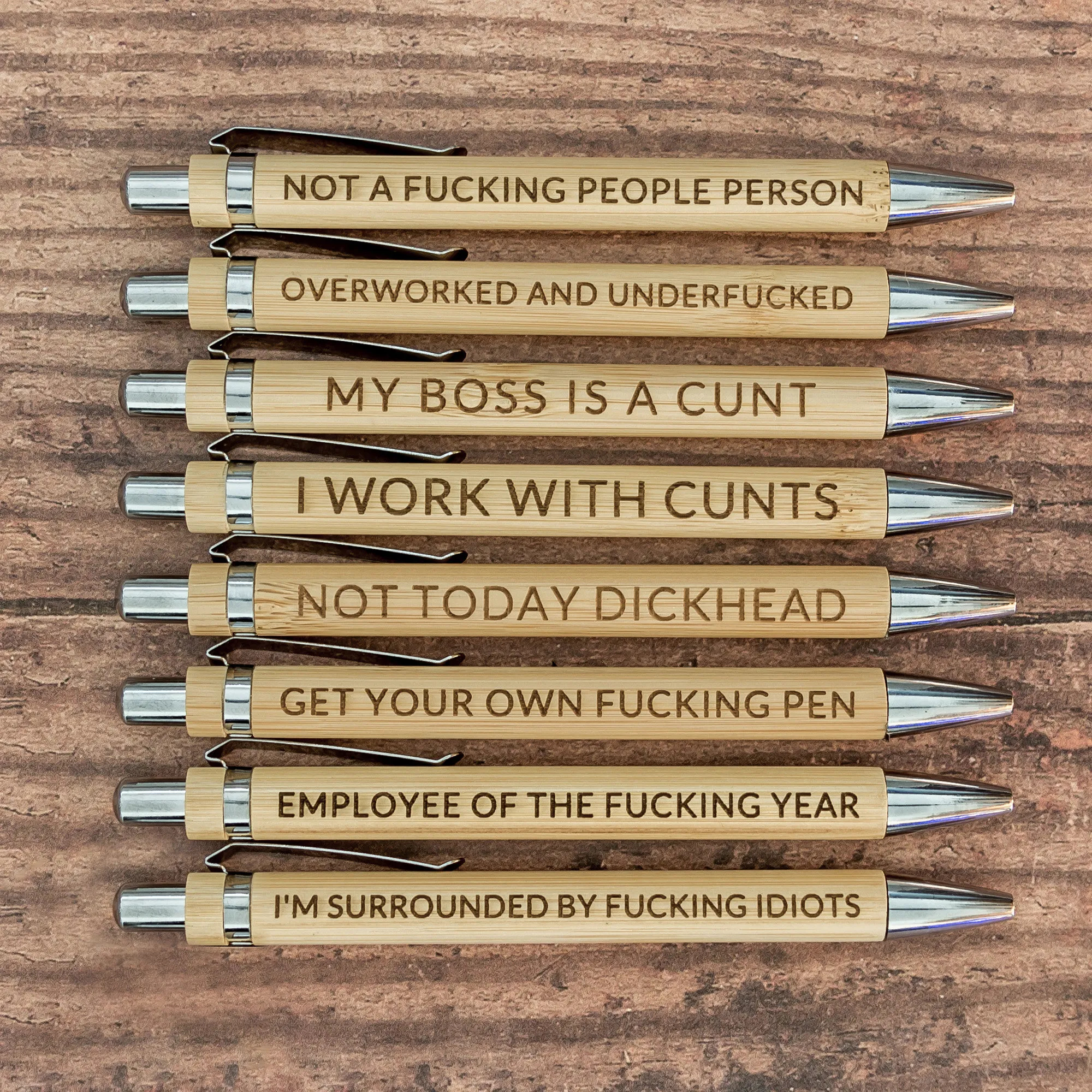 Engraved Bamboo Ballpoint Pen Laser Engraved Adult, Joke, Rude Phrase