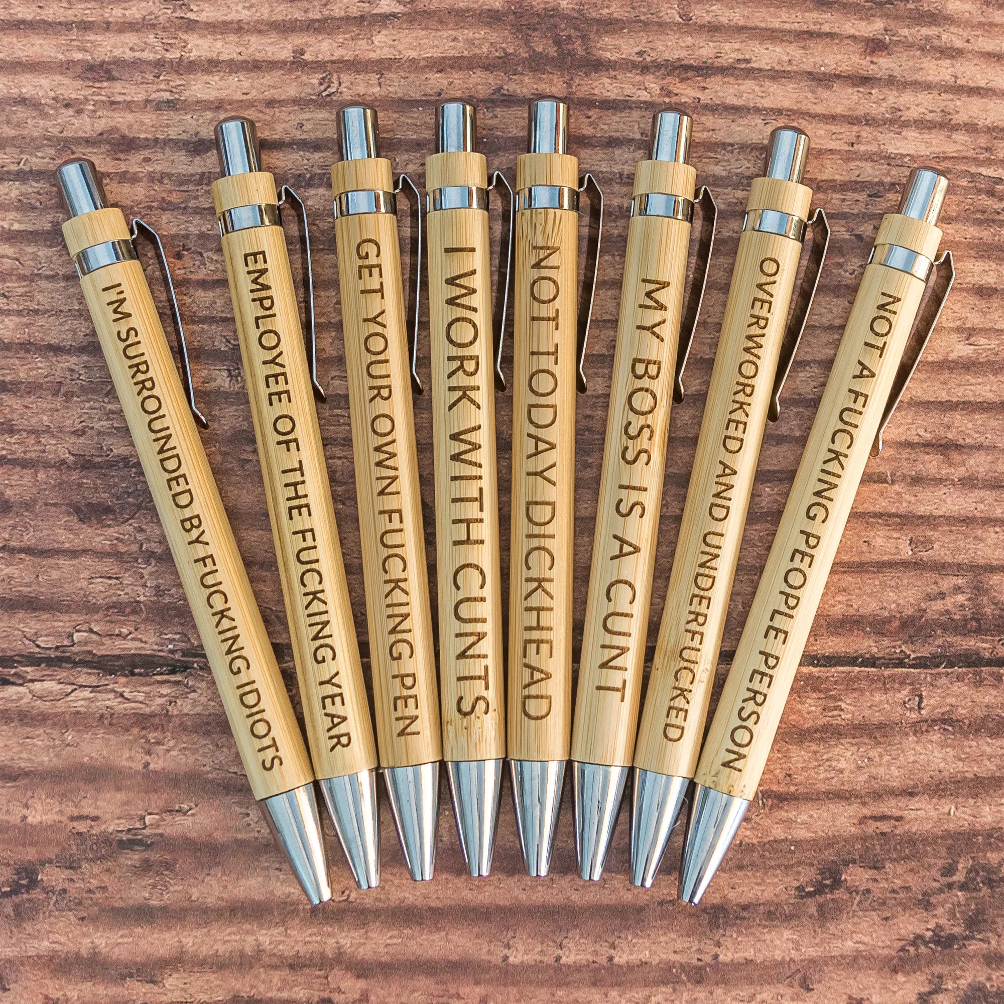 Engraved Bamboo Ballpoint Pen Laser Engraved Adult, Joke, Rude Phrase