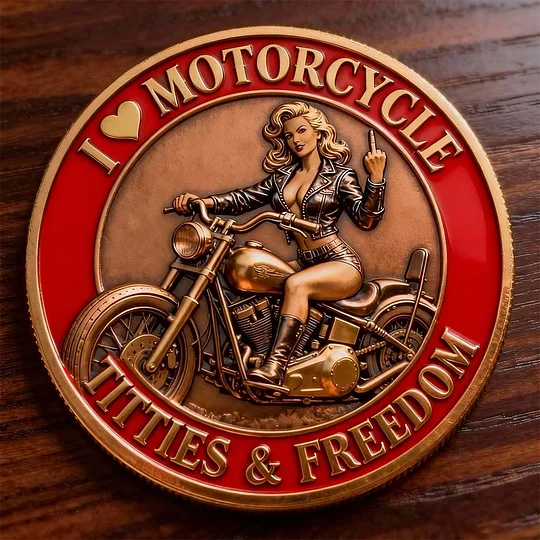 “Old Bastards Motorcycles Club – I ♥ Motorcycle,TITTIES & FREEDOM!” COIN