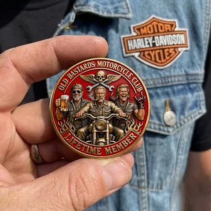 “Old Bastards Motorcycles Club – I ♥ Motorcycle,TITTIES & FREEDOM!” COIN