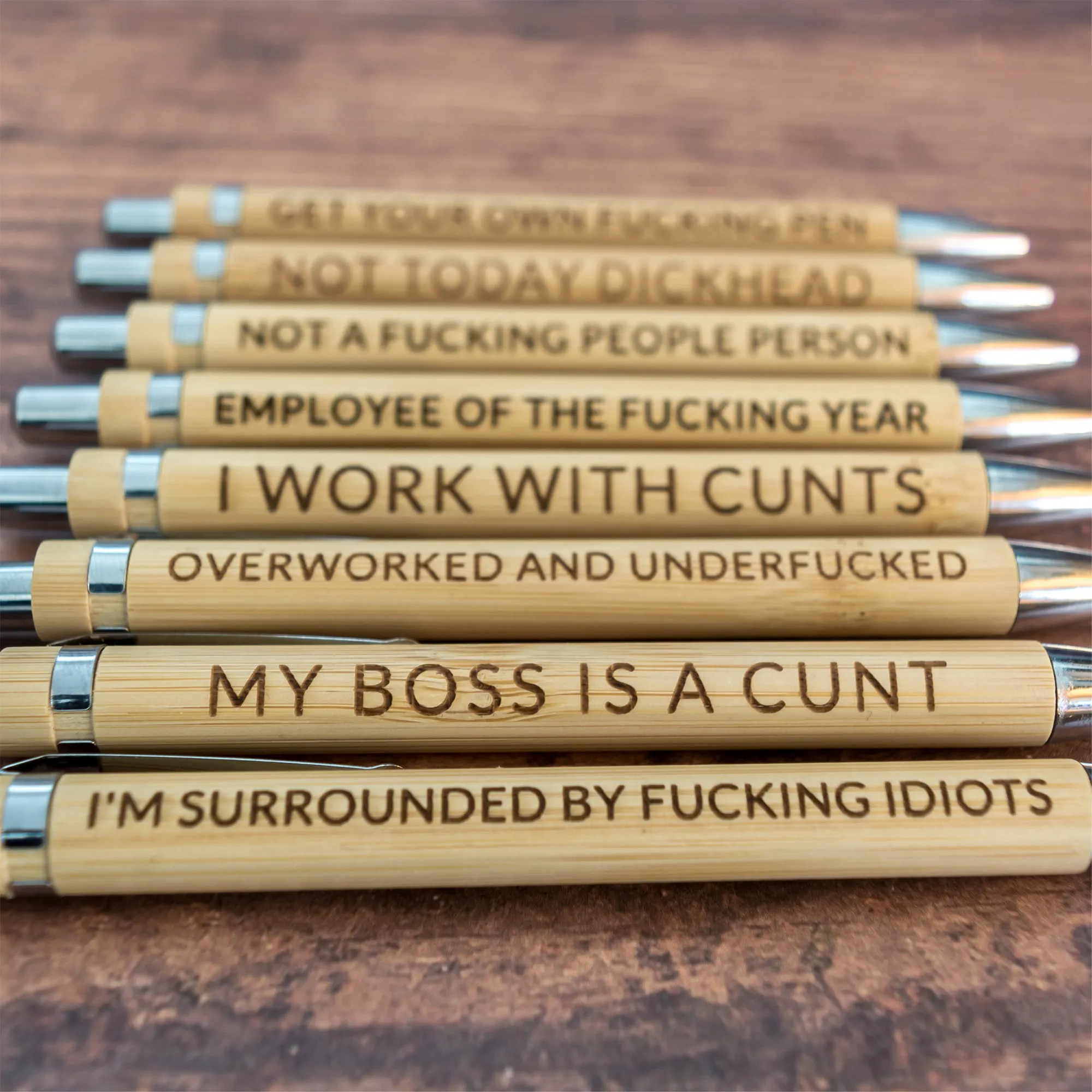 Engraved Bamboo Ballpoint Pen Laser Engraved Adult, Joke, Rude Phrase