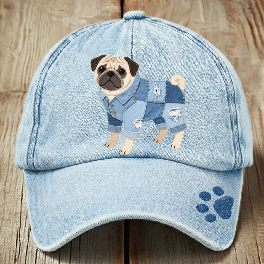 Unisex Denim Patchwork Dachshund Dog Pattern Hat