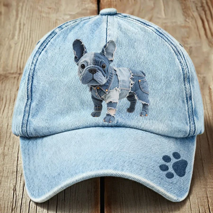 Unisex Denim Patchwork Dachshund Dog Pattern Hat