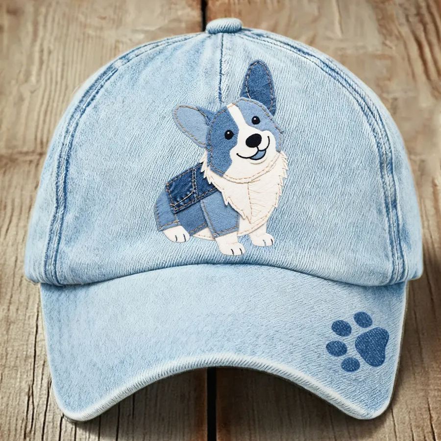 Unisex Denim Patchwork Dachshund Dog Pattern Hat