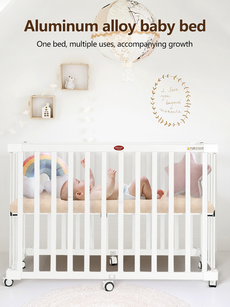 Portable alloy baby bed, widened and thickened, suitable for newborns and children, can be assembled into a small bed
