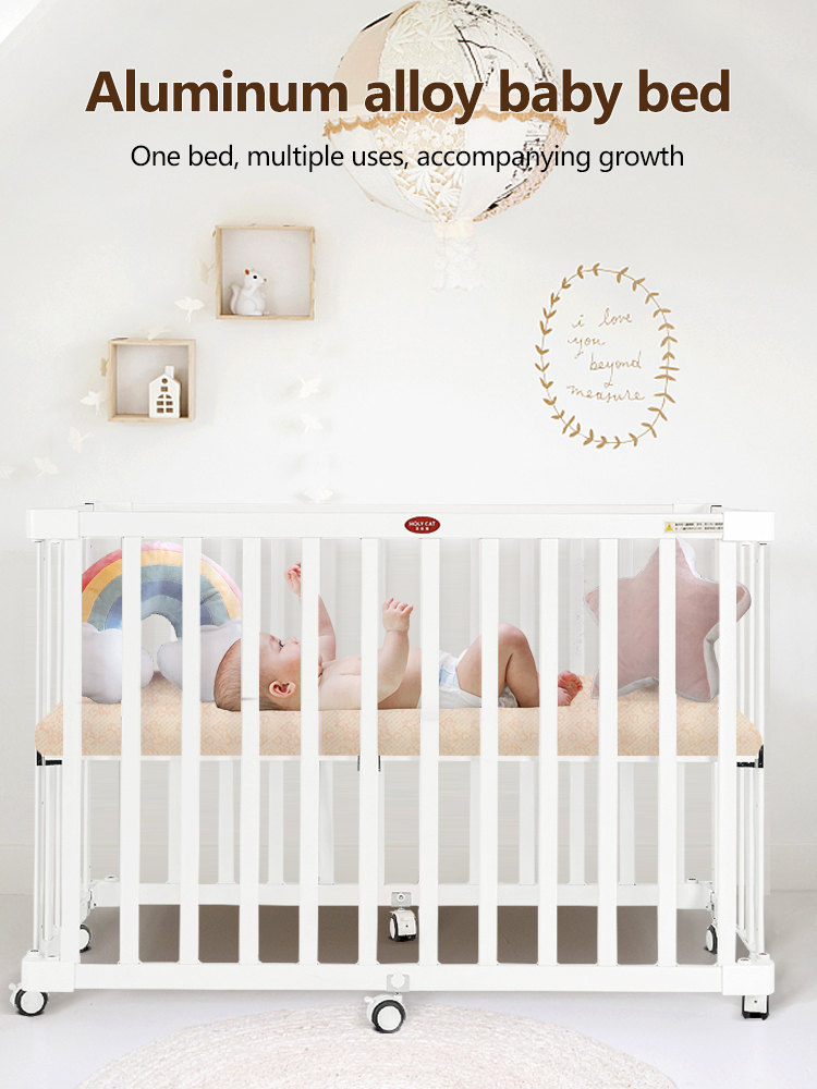 Portable alloy baby bed, widened and thickened, suitable for newborns and children, can be assembled into a small bed