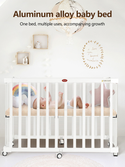 Portable alloy baby bed, widened and thickened, suitable for newborns and children, can be assembled into a small bed