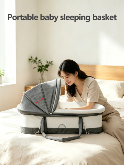 Baby car carrier, portable and foldable, safe sleeping basket for newborns in summer