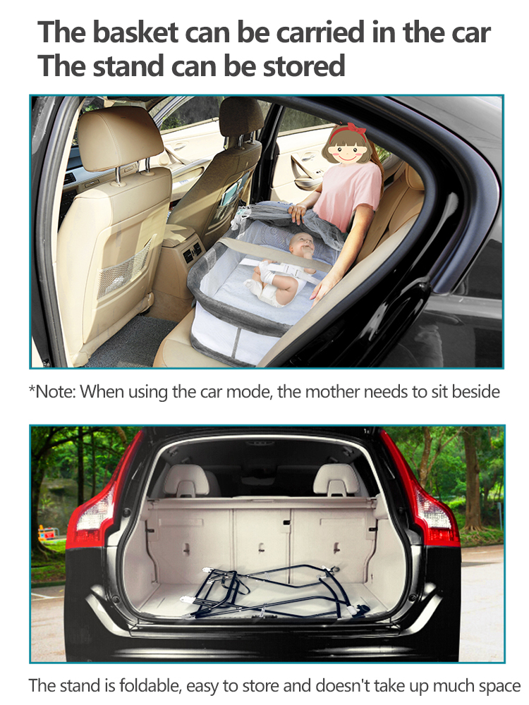 Baby car carrier, portable and foldable, safe sleeping basket for newborns in summer