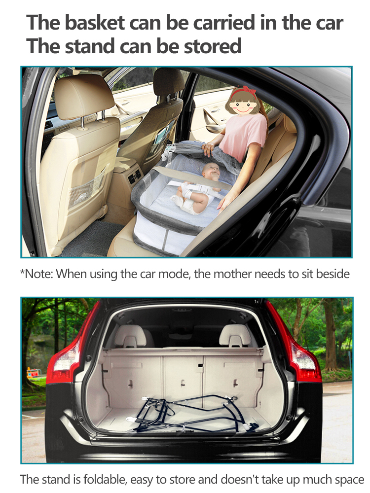 Baby car carrier, portable and foldable, safe sleeping basket for newborns in summer