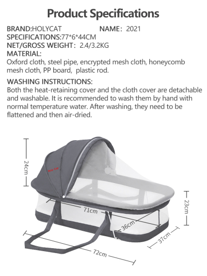 Baby car carrier, portable and foldable, safe sleeping basket for newborns in summer