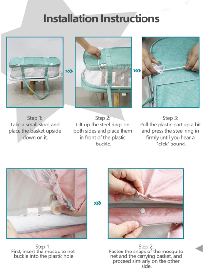 Baby car carrier, portable and foldable, safe sleeping basket for newborns in summer