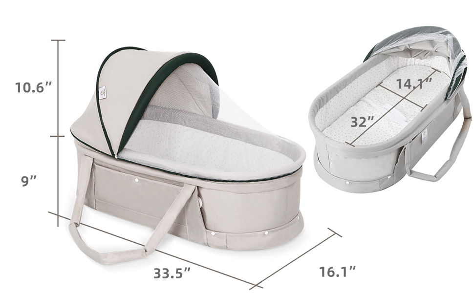 Travel Bassinet Portable Bassinet with 2 in 1 Canopy for Newborn