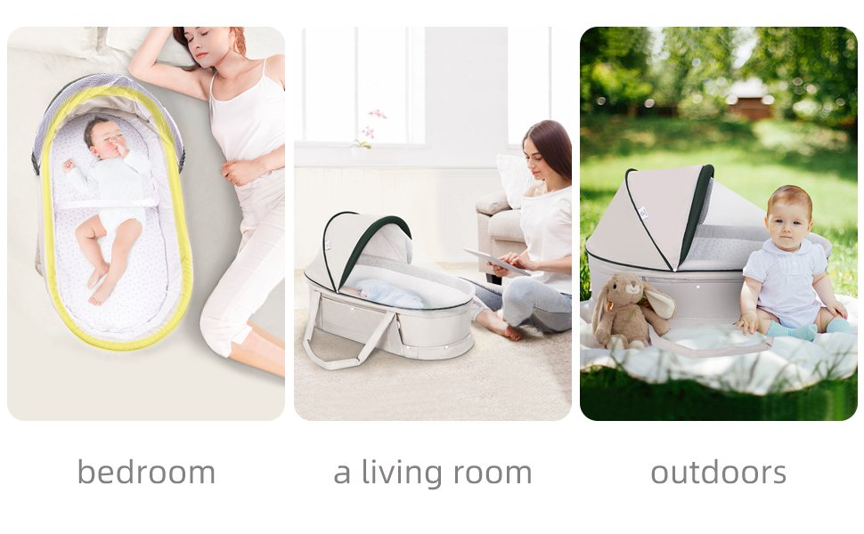 Travel Bassinet Portable Bassinet with 2 in 1 Canopy for Newborn