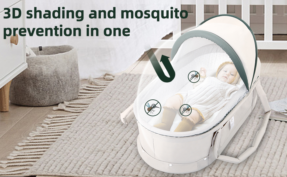 Travel Bassinet Portable Bassinet with 2 in 1 Canopy for Newborn