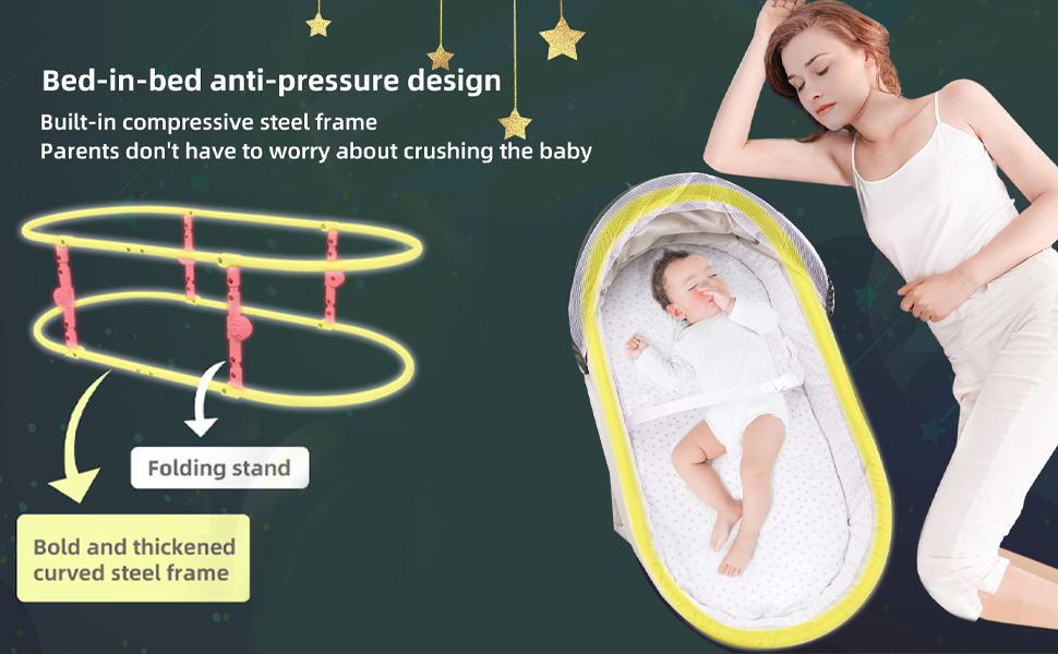 Travel Bassinet Portable Bassinet with 2 in 1 Canopy for Newborn