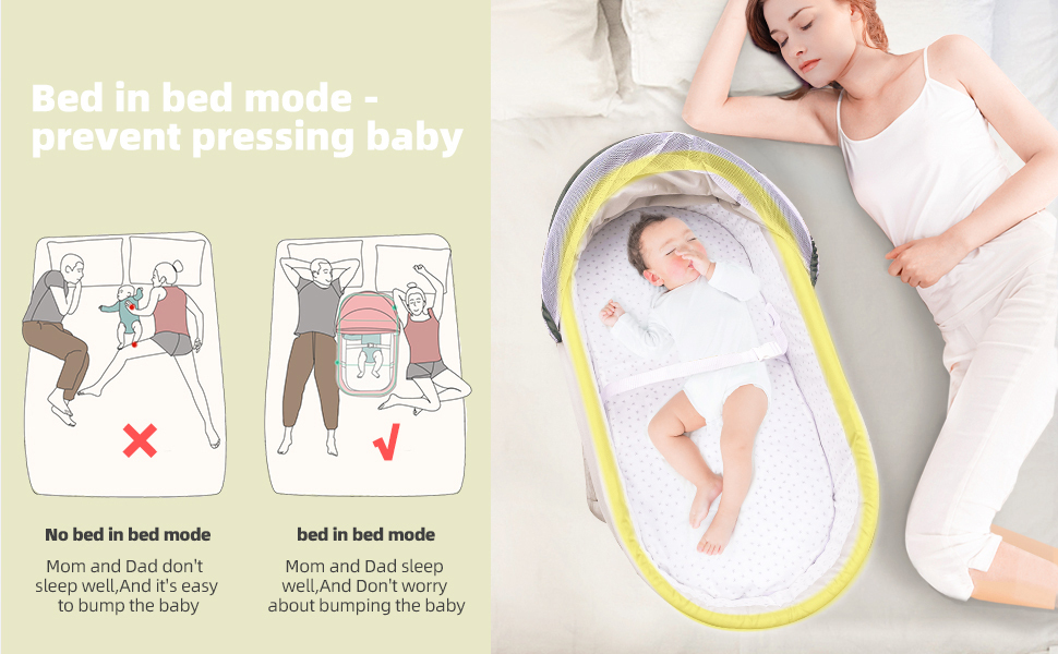 Travel Bassinet Portable Bassinet with 2 in 1 Canopy for Newborn