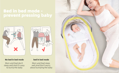 Travel Bassinet Portable Bassinet with 2 in 1 Canopy for Newborn