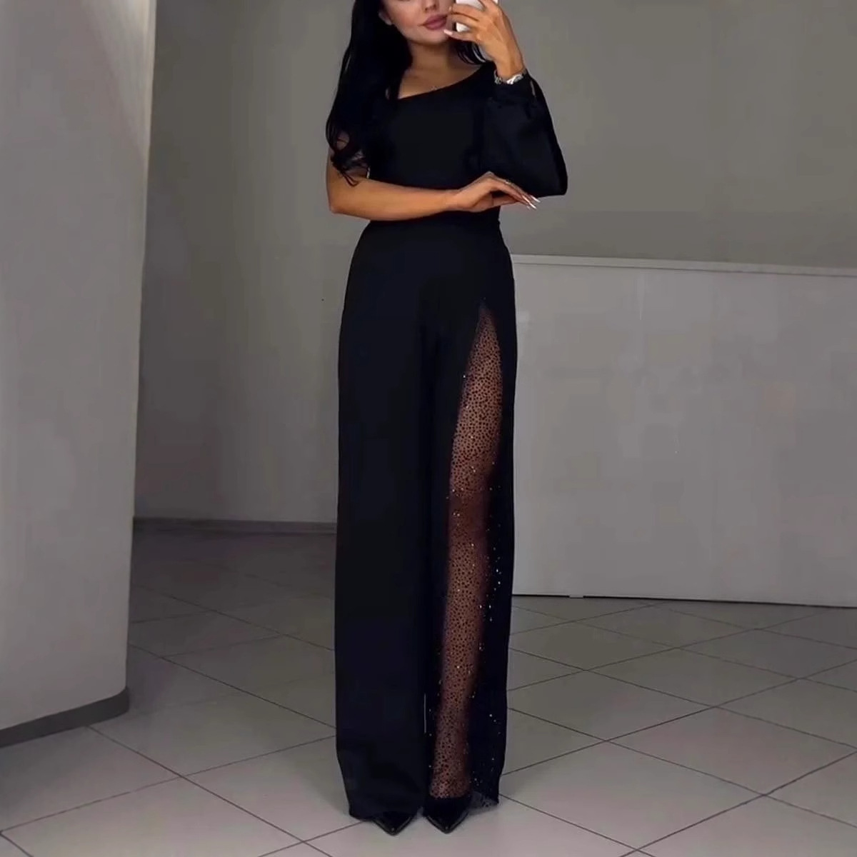 Sexy high-slit women's jumpsuit